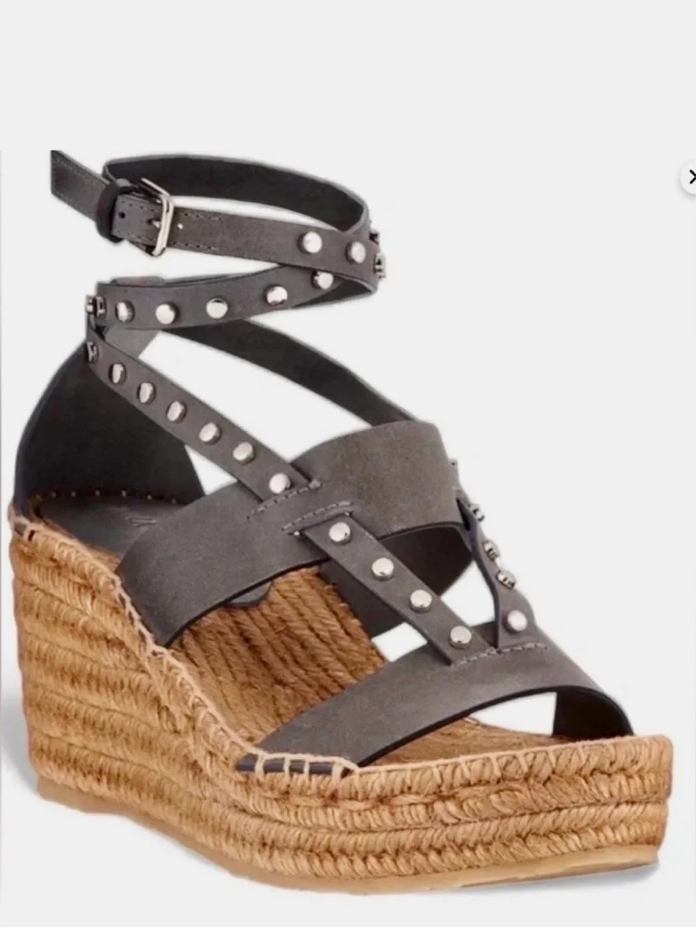 Jimmy Choo Gray Studded Espadrille Wedge Sandals
